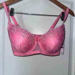 NEW WT Jezebel Pink/ White Floral Overlay Padded Bra 38D Adjustable Underwire